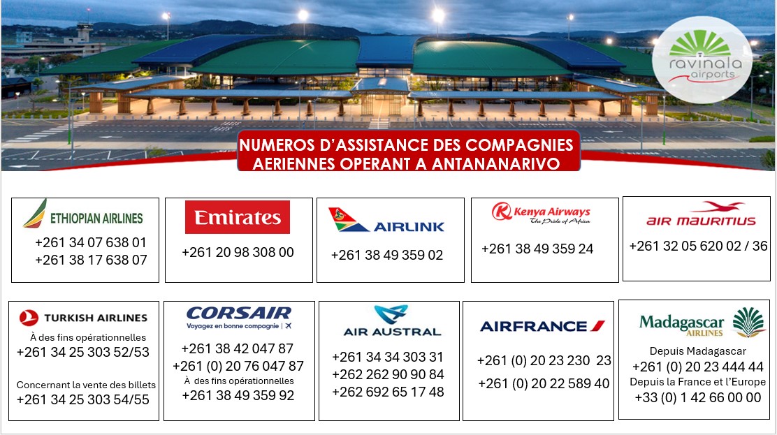 Numéros d'assistance des compagnies aériennes opérant à Antananarivo